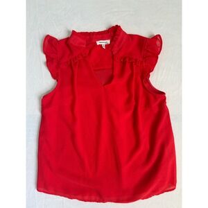 Monteau Los Angeles Coral Ruffle Cap Sleeve V-Neck Blouse PM Womens Top